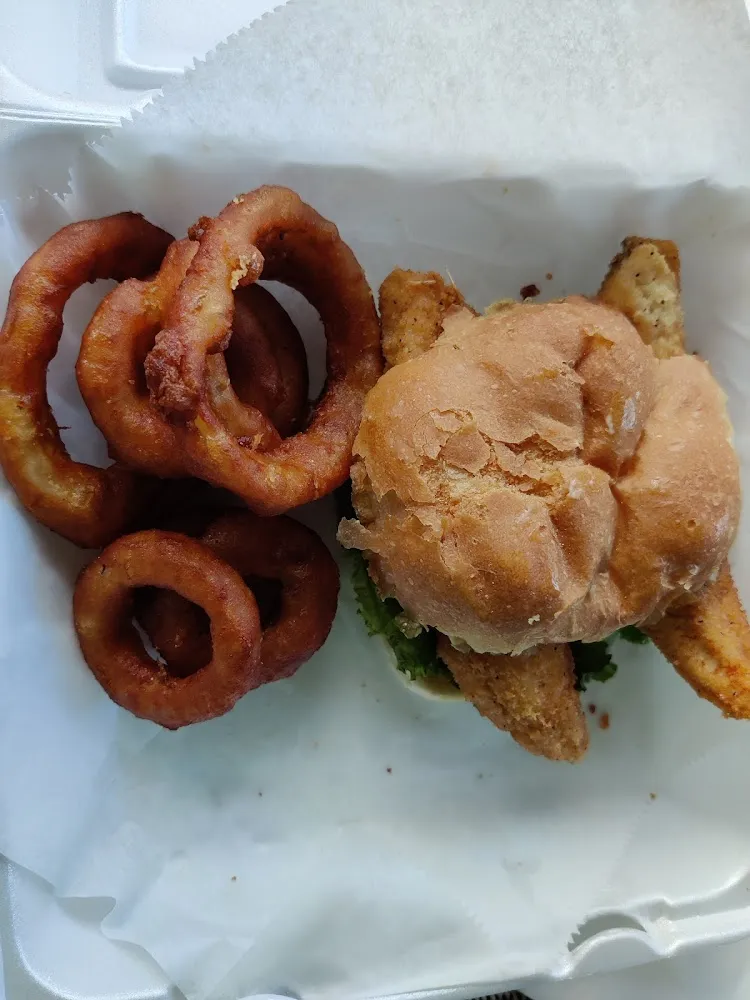 Perch Sandwich and Onion Ring